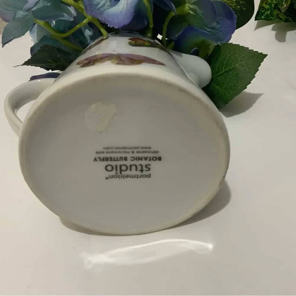 Portmeirion Studio Botanic Butterfly 3.5”  Pitcher with artificial blue flowers